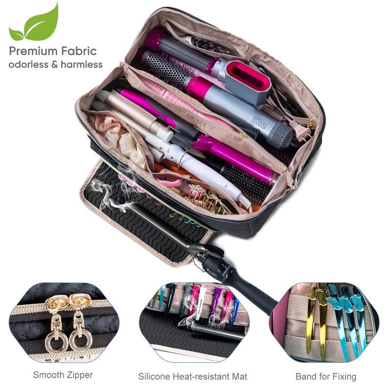 ELCUPA Large Hair Tools Travel Bag with Iron Mat - 2in1 Hair Tools Organizer for Hair Dryer Brush, Flat Irons, Straighteners, Curling Irons, Hair Bag, Makeup Bag, Cosmetic Bag for Travel Essentials - Image 4